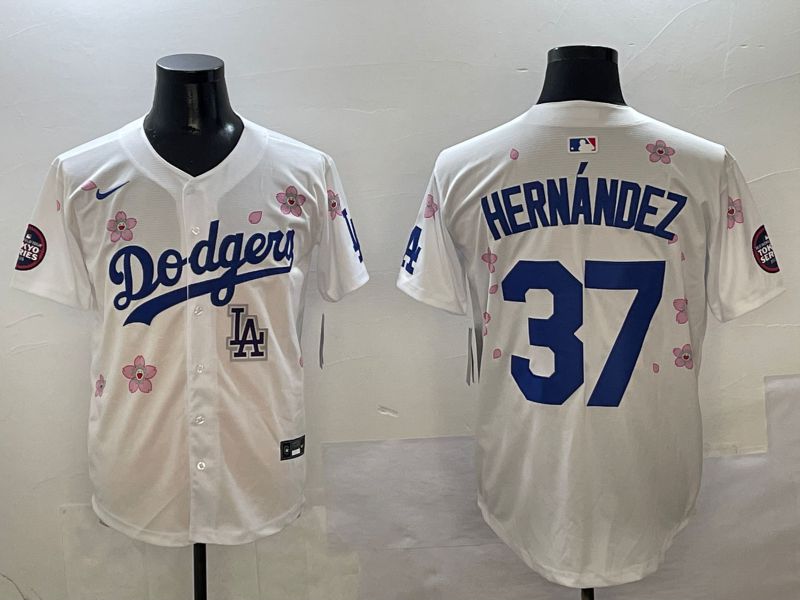 Men Los Angeles Dodgers #37 Hernandez White Sakura Edition 2025 Nike MLB Jersey style 9->los angeles dodgers->MLB Jersey